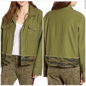 Pam & Gela Anthropologie Green Camo Khaki Utility Faux Fur Lined Coat Jacket L